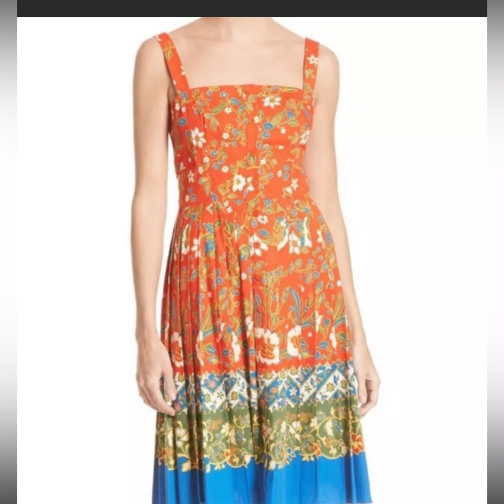 Tory Burch Fernanda Samba Batik Flower Pleated Dress